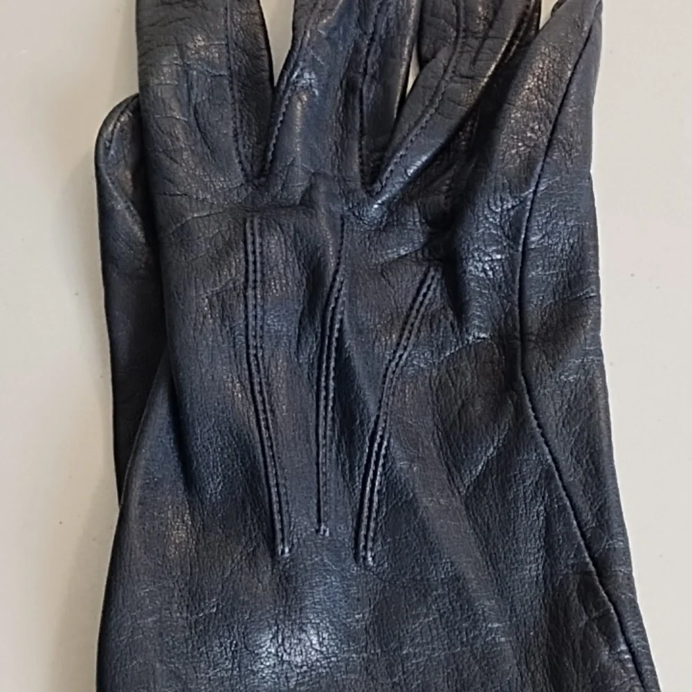 Genuine Soft Supple Thin Leather Driving Gloves Top Detail Dark Nay Blue